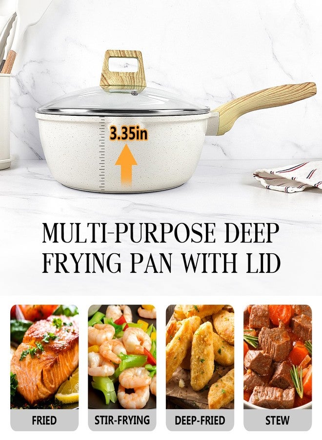 GiPP Nonstick Deep Frying Pan - 11 Inch Saute Pan with Lid Granite Induction Cookware, 4.5Qt Non Stick Woking Pan Skillet, PFOA PFOS APEO Free, White - Image 3
