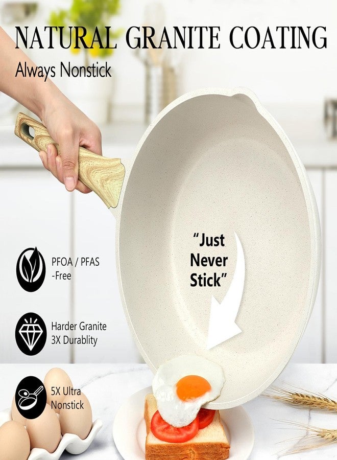 GiPP Nonstick Deep Frying Pan - 11 Inch Saute Pan with Lid Granite Induction Cookware, 4.5Qt Non Stick Woking Pan Skillet, PFOA PFOS APEO Free, White - Image 2
