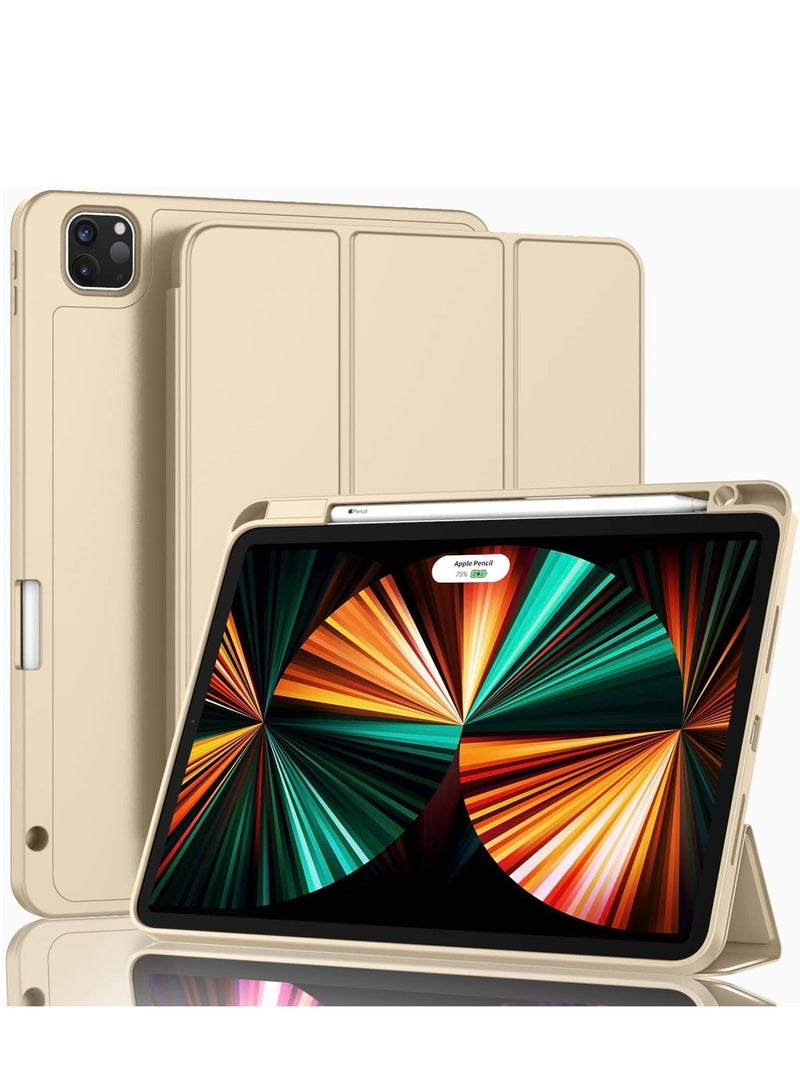 MUNTAQI iPad Pro 12.9 Inch Case (2022/2021/2020, 6th/5th/4th Gen) – Smart Case with Pencil Holder, Touch ID Support, Auto Wake/Sleep, 2nd Gen Pencil Charging – Champagne Gold - Image 1