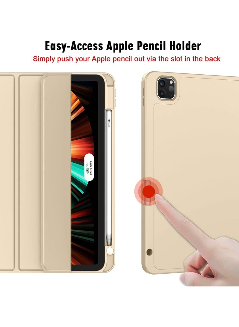 MUNTAQI iPad Pro 12.9 Inch Case (2022/2021/2020, 6th/5th/4th Gen) – Smart Case with Pencil Holder, Touch ID Support, Auto Wake/Sleep, 2nd Gen Pencil Charging – Champagne Gold - Image 3