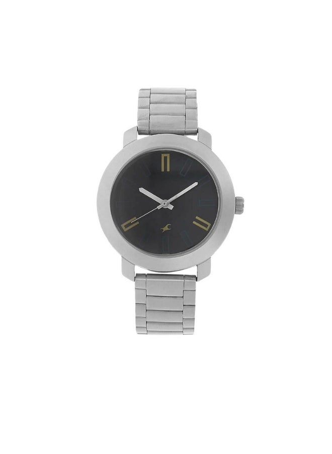 fastrack 3123SM01 Men’s Analog Watch – Black Dial, Silver Stainless Steel Strap, Quartz Movement - Image 1