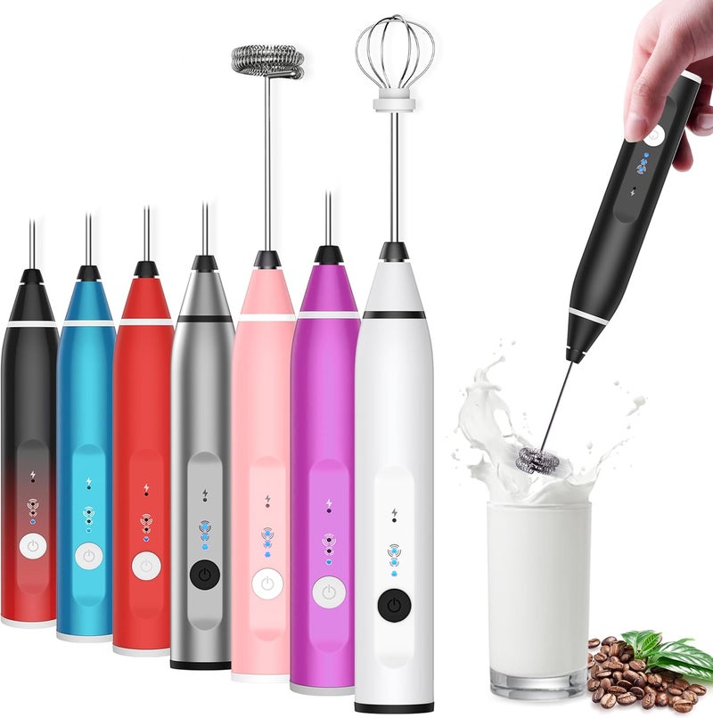 Laposso Milk Frother Rechargeable Handheld Electric Whisk Coffee Frother Mixer with 2 Stainless Whisks 3 Speed Adjustable Foam Maker Blender for Coffee Matcha Latte Cappuccino Hot Chocolate（Black） - Image 1