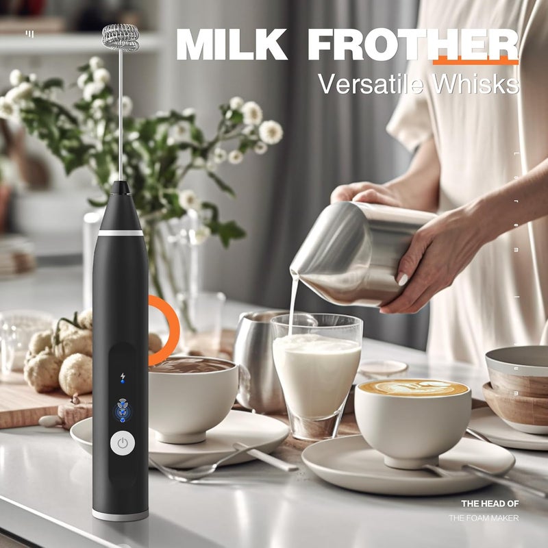 Laposso Milk Frother Rechargeable Handheld Electric Whisk Coffee Frother Mixer with 2 Stainless Whisks 3 Speed Adjustable Foam Maker Blender for Coffee Matcha Latte Cappuccino Hot Chocolate（Black） - Image 4