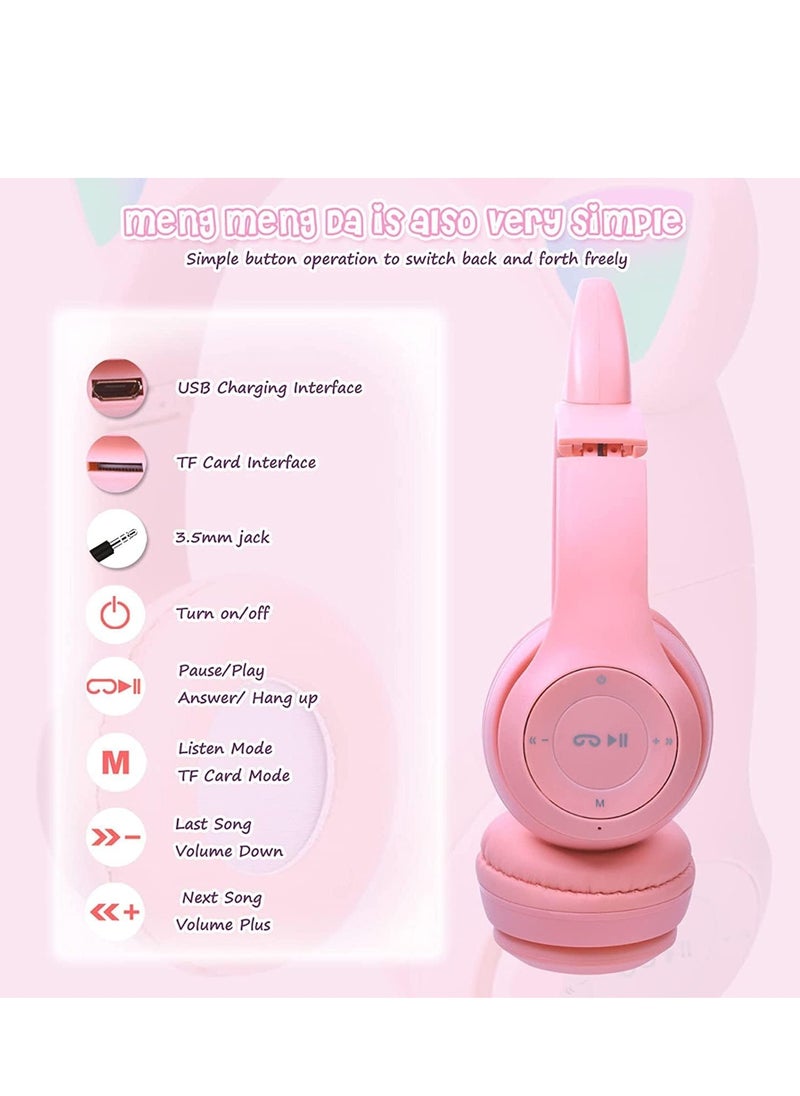 P47 Cat Ear Headphones for Girls Women Kids with Microphone 85dB Safe Sound Foldable for Online Learning Travel Cell Phone Support 3.5mm - Kids Wireless Over Ear Headphone - Pink Color  - Image 4