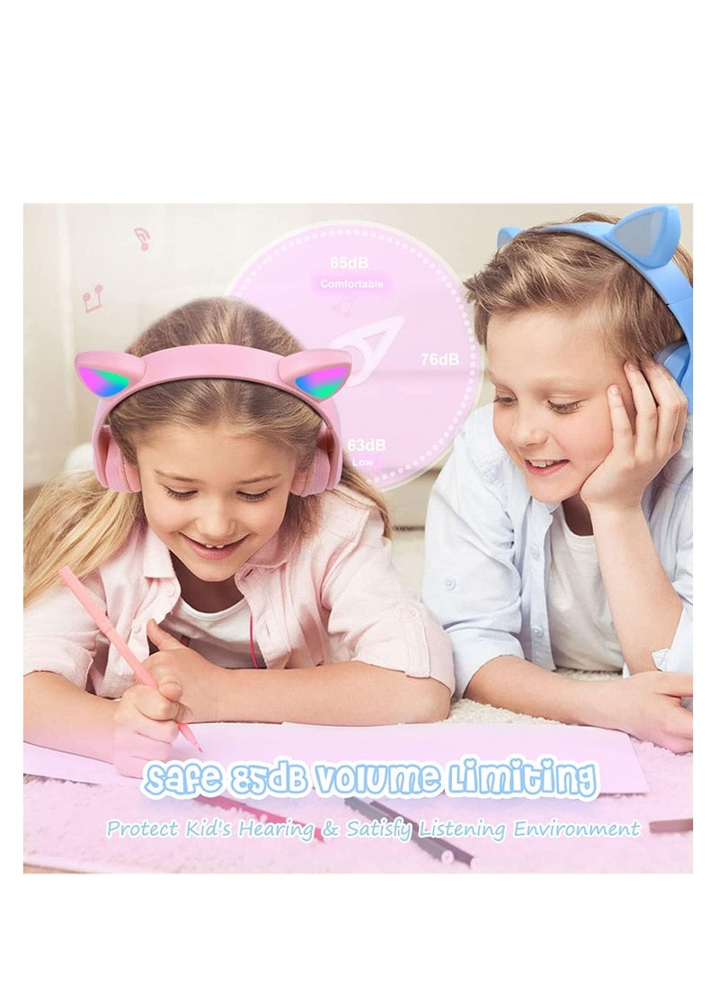 P47 Cat Ear Headphones for Girls Women Kids with Microphone 85dB Safe Sound Foldable for Online Learning Travel Cell Phone Support 3.5mm - Kids Wireless Over Ear Headphone - Pink Color  - Image 5