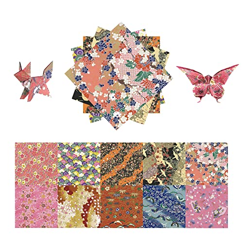 Qianshan Origami Paper Kit 50 Sheets 6 Inch Square Double Sided Color 10 Vivid Sakura Washi Chiyo Colors for Hand Crafts Origami Paper Arts Creativity.Cherry Blossoms - Image 1