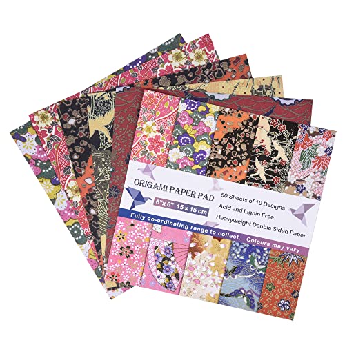 Qianshan Origami Paper Kit 50 Sheets 6 Inch Square Double Sided Color 10 Vivid Sakura Washi Chiyo Colors for Hand Crafts Origami Paper Arts Creativity.Cherry Blossoms - Image 4