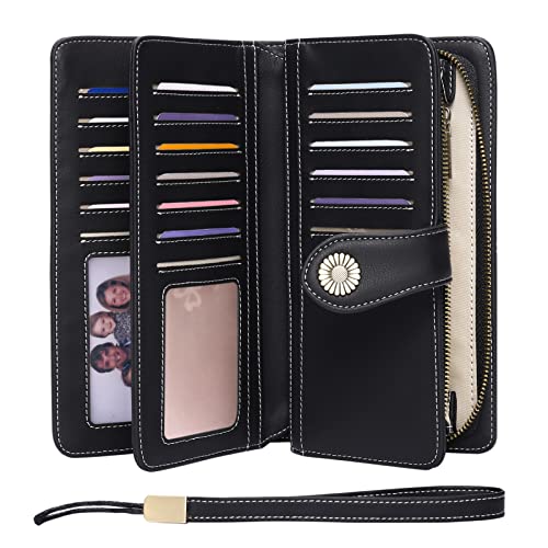 FALAN MULE Women's Wallet Leather RFID Blocking Large Capacity Trifold Ladies Wallet Wristlet Clutch Card Holder - Image 1