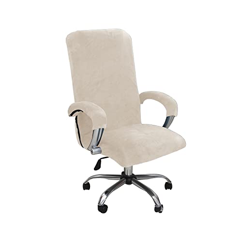 GOWT Velvet Plush Stretchable Office Desk Chair Cover Cat Proof with Wheels, Chair Seat Cover with Armrest Protector for Pets & Kids, Removable for Ergonomic Mesh Computer Rolling Chair, Beige, XL - Image 1