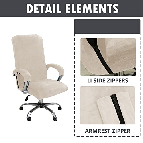 GOWT Velvet Plush Stretchable Office Desk Chair Cover Cat Proof with Wheels, Chair Seat Cover with Armrest Protector for Pets & Kids, Removable for Ergonomic Mesh Computer Rolling Chair, Beige, XL - Image 4