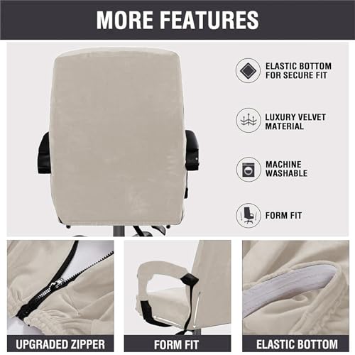 GOWT Velvet Plush Stretchable Office Desk Chair Cover Cat Proof with Wheels, Chair Seat Cover with Armrest Protector for Pets & Kids, Removable for Ergonomic Mesh Computer Rolling Chair, Beige, XL - Image 5