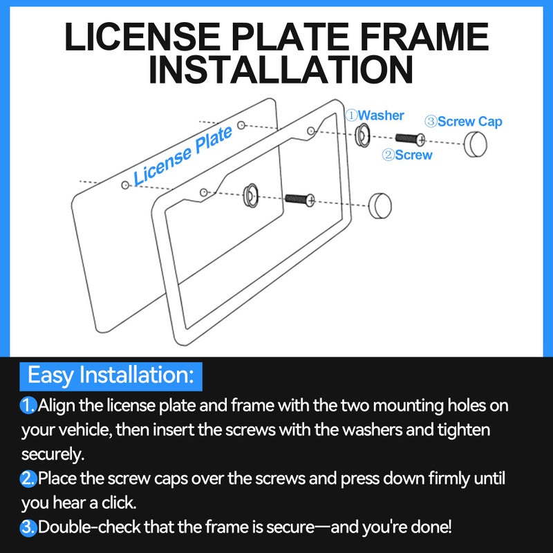 VRYTOR 2PCS Matte Black License Plate Frames - No-Cover State Name - Premium Rust Proof Aluminum License Plate Holder for Women and Men, Universal Car Plate Frame with 2 Holes, Easy to Install - Image 5