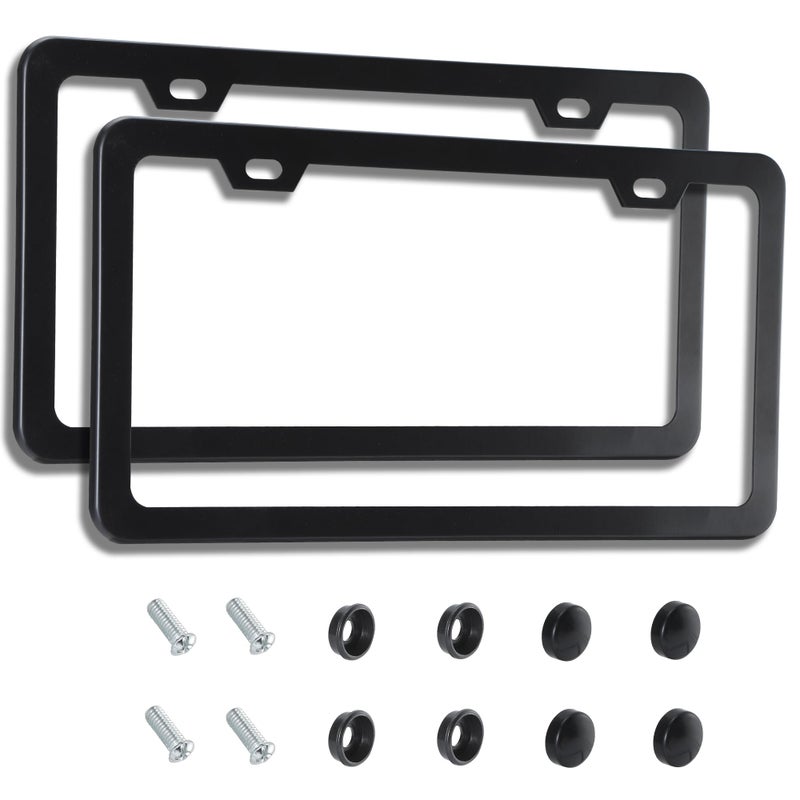 VRYTOR 2PCS Matte Black License Plate Frames - No-Cover State Name - Premium Rust Proof Aluminum License Plate Holder for Women and Men, Universal Car Plate Frame with 2 Holes, Easy to Install - Image 1