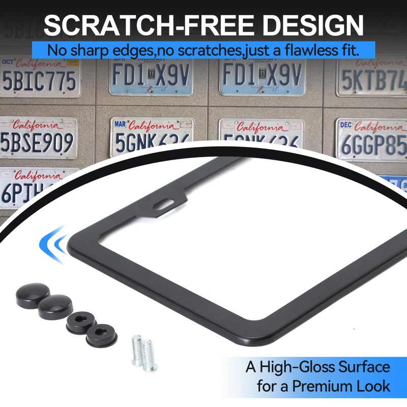 VRYTOR 2PCS Matte Black License Plate Frames - No-Cover State Name - Premium Rust Proof Aluminum License Plate Holder for Women and Men, Universal Car Plate Frame with 2 Holes, Easy to Install - Image 4