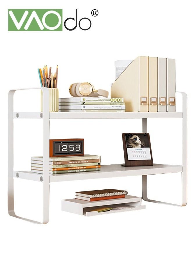 VAOdo Wooden Desk Rack Storage Rack Desktop Supplies Simple Dresser Top Organizer Storage Rack Compartment Decoration Aesthetics Bookshelf Ladies Men And Children White 40*20CM  - Image 1