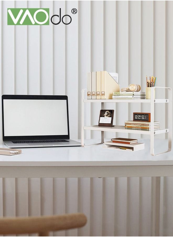 VAOdo Wooden Desk Rack Storage Rack Desktop Supplies Simple Dresser Top Organizer Storage Rack Compartment Decoration Aesthetics Bookshelf Ladies Men And Children White 40*20CM  - Image 2