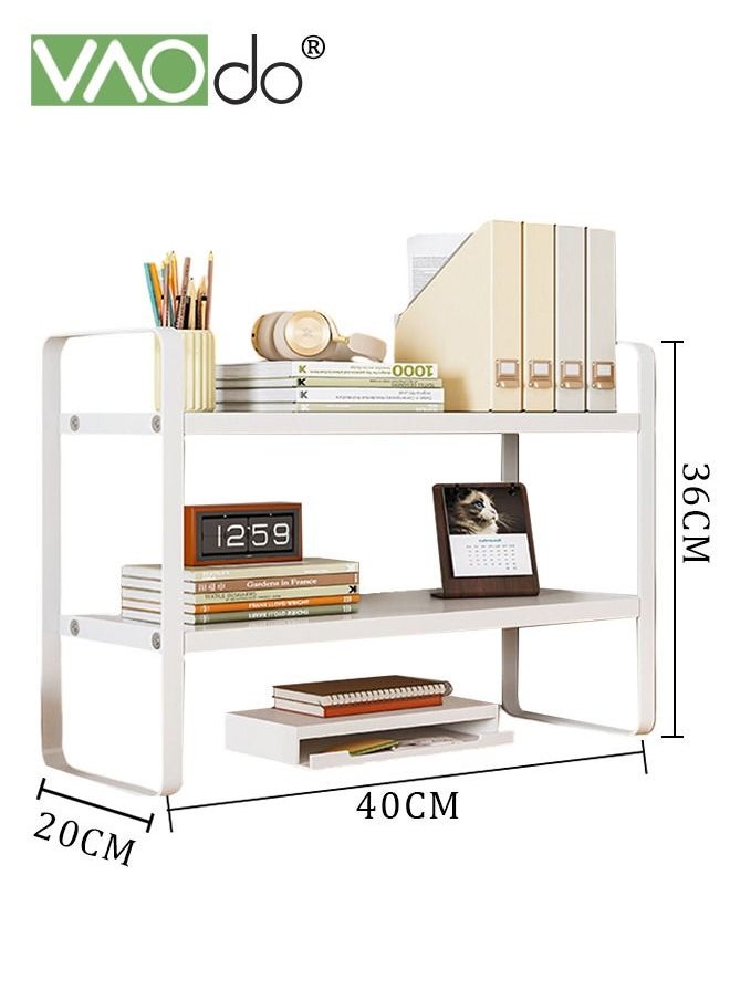 VAOdo Wooden Desk Rack Storage Rack Desktop Supplies Simple Dresser Top Organizer Storage Rack Compartment Decoration Aesthetics Bookshelf Ladies Men And Children White 40*20CM  - Image 3