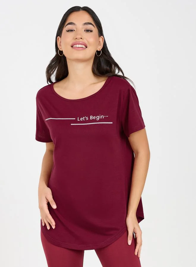 Styli Slogan Print Loose Yoga Top