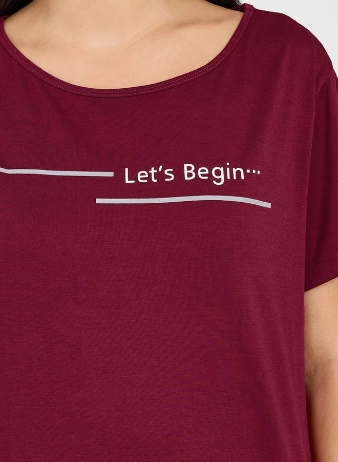 Styli Slogan Print Loose Yoga Top