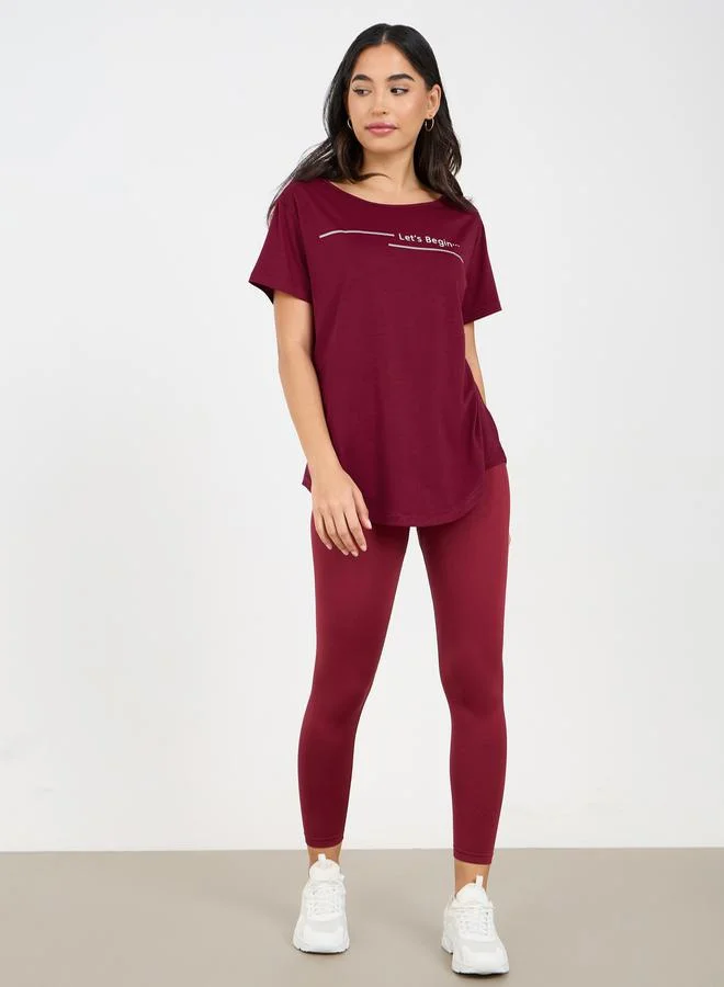 Styli Slogan Print Loose Yoga Top