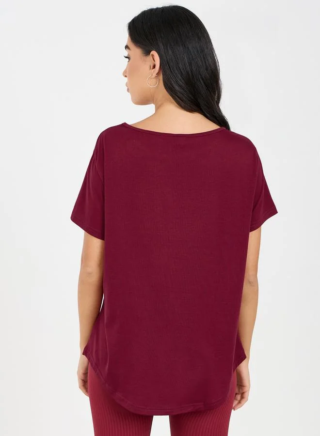 Styli Slogan Print Loose Yoga Top