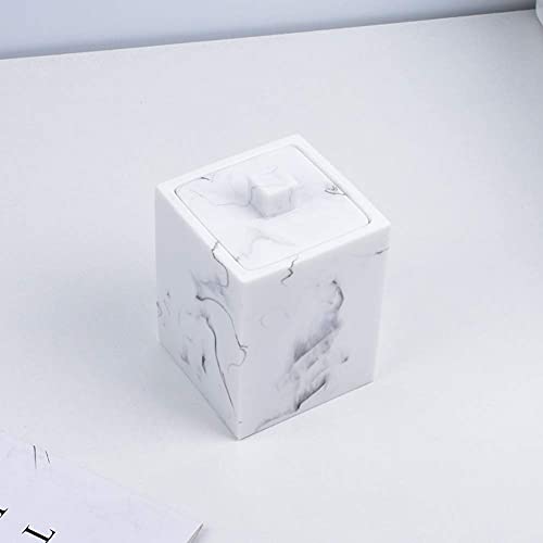 Jung Ford Qtip Holder for Bathroom with Lid – Square Cotton Swab Organizer, Cotton Ball Dispenser, Makeup Pad Container – Marble Look Resin Vanity Storage (White) - Image 4