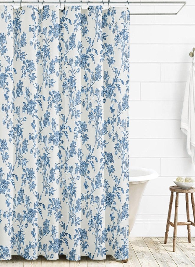WOUVMA Vintage Farmhouse Shower Curtain for Bathroom Grey Shower Curtain Floral Cotton Linen 72" W x 72" L - Image 2