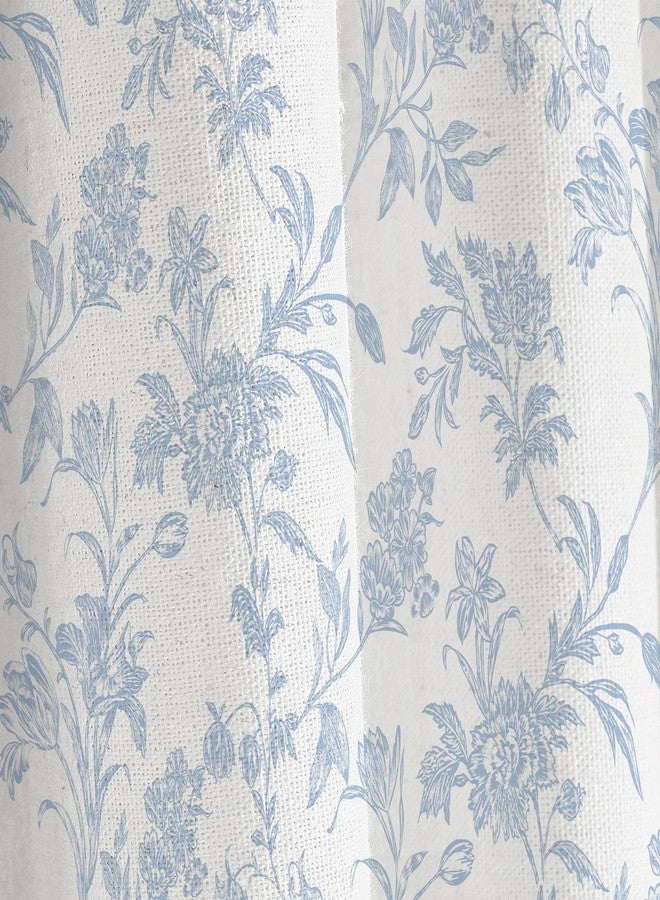 WOUVMA Vintage Farmhouse Shower Curtain for Bathroom Grey Shower Curtain Floral Cotton Linen 72" W x 72" L - Image 3