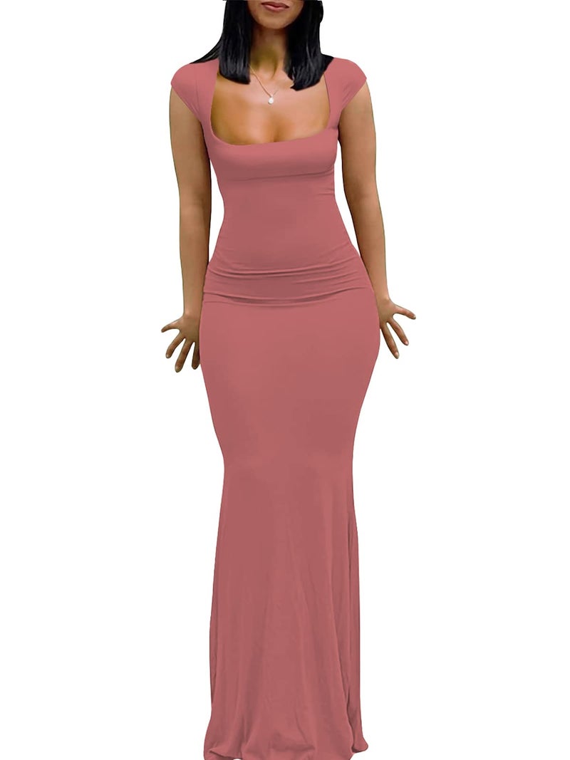 Mokayee Birthday Dresses for Womens 2026 Pink Sexy Bodycon Maxi Lounge Tight Elegant Wedding Guest Fishtail Long Dress M - Image 1