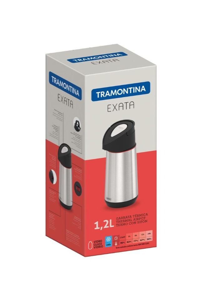 TRAMONTINA Since 1911, Made In Brazil, Exata 1.2L Stainless Steel Thermal Bottle stainless steel, beverage dispenser, glass container, portable design, drip-free system, quality, Ramadan  - Image 4
