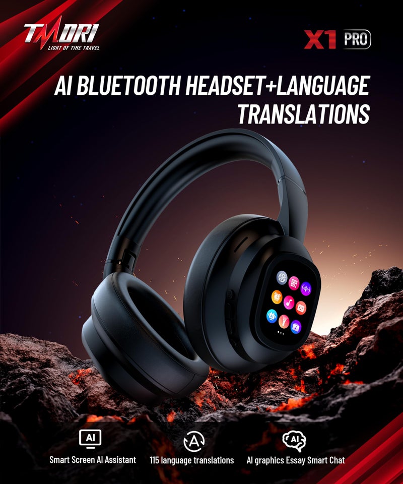 TMORI AI Smart Headphones with Detachable Screen - 115-Language Real-Time Translation, Hybrid ANC, Bluetooth 6.0, Built-in Flashlight & Photo Control for Travel, Business & Daily Use - Image 3