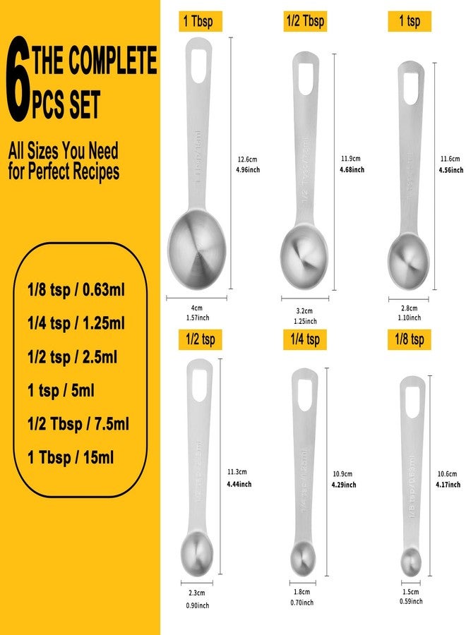 JETONN Stainless Steel Measuring Spoons Set, 6 Piece Metal Measuring Spoon Set for Dry & Liquid Ingredients, Heavy Duty 18/8 Steel with Engraved US & Metric Marks, Nesting Kitchen Spoons for Cooking Baking - Image 2