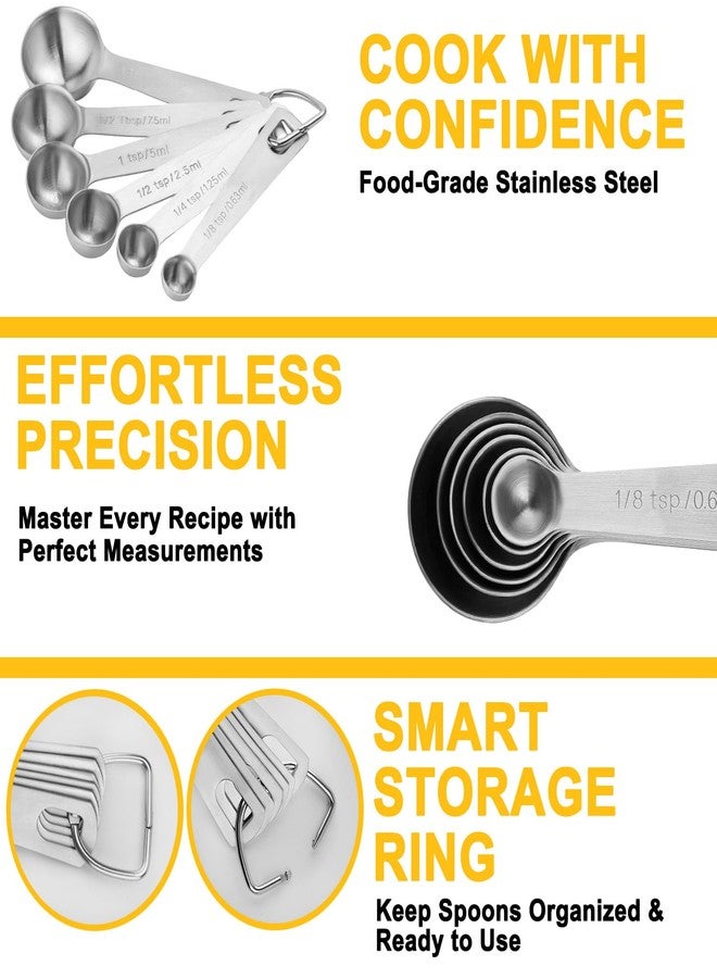 JETONN Stainless Steel Measuring Spoons Set, 6 Piece Metal Measuring Spoon Set for Dry & Liquid Ingredients, Heavy Duty 18/8 Steel with Engraved US & Metric Marks, Nesting Kitchen Spoons for Cooking Baking - Image 4