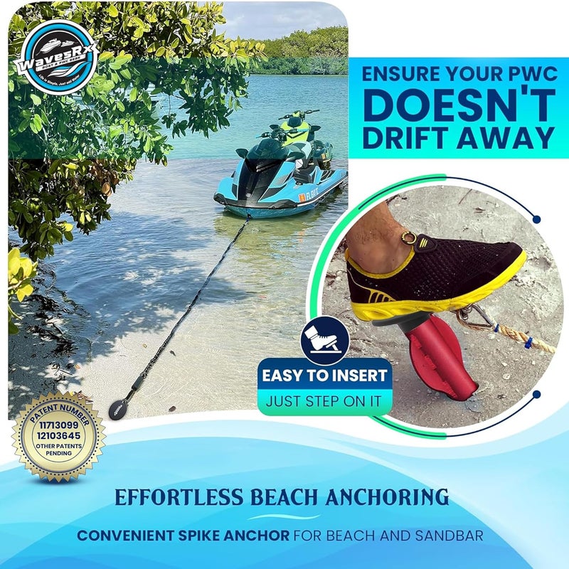 WAVESRX Patented Aluminum Spike Beach Anchor | Ultra-Light Sand Anchor for Boat, Pontoon, PWC, Jet Ski or Kayak | Secure and Effective Watercraft Anchoring Near Shore, Sand-bar or in Shallow Water - Image 2