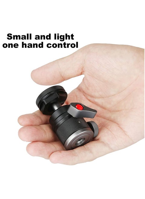 Camera Tripod Mini Ball Head Adapter,360 Degree Rotatable Aluminum Head,1/4" Screw Cold Shoe Mount for DSLR Camera/Light Stand/Cell Phone/Monopod/action camera.