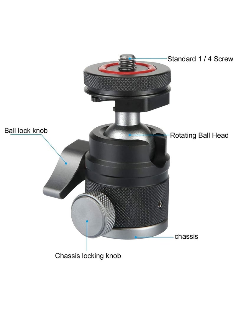 Y&D - Camera Tripod Mini Ball Head Adapter,360 Degree Rotatable Aluminum Head,1/4" Screw Cold Shoe Mount for DSLR Camera/Light Stand/Cell Phone/Monopod/action camera. - Image 1