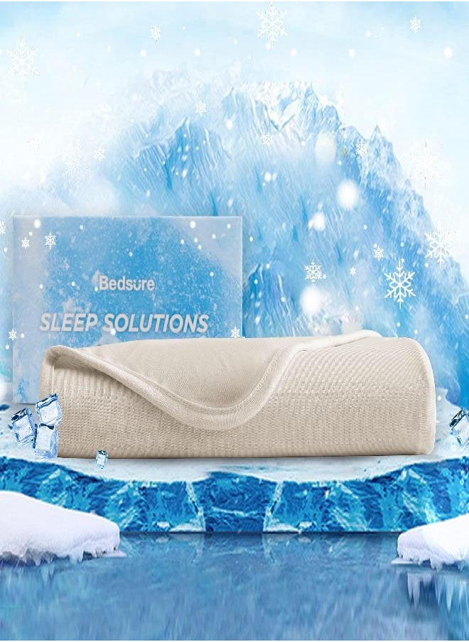 Bedsure Bedsure Cooling Blanket Queen Size for Hot Sleepers - Summer Blanket Queen Size, Lightweight Thin Blanket, Light and Breathable Bamboo Blanket, Cold Blankets for Night Sweats, 90×90 Inches, Beige  - Image 2