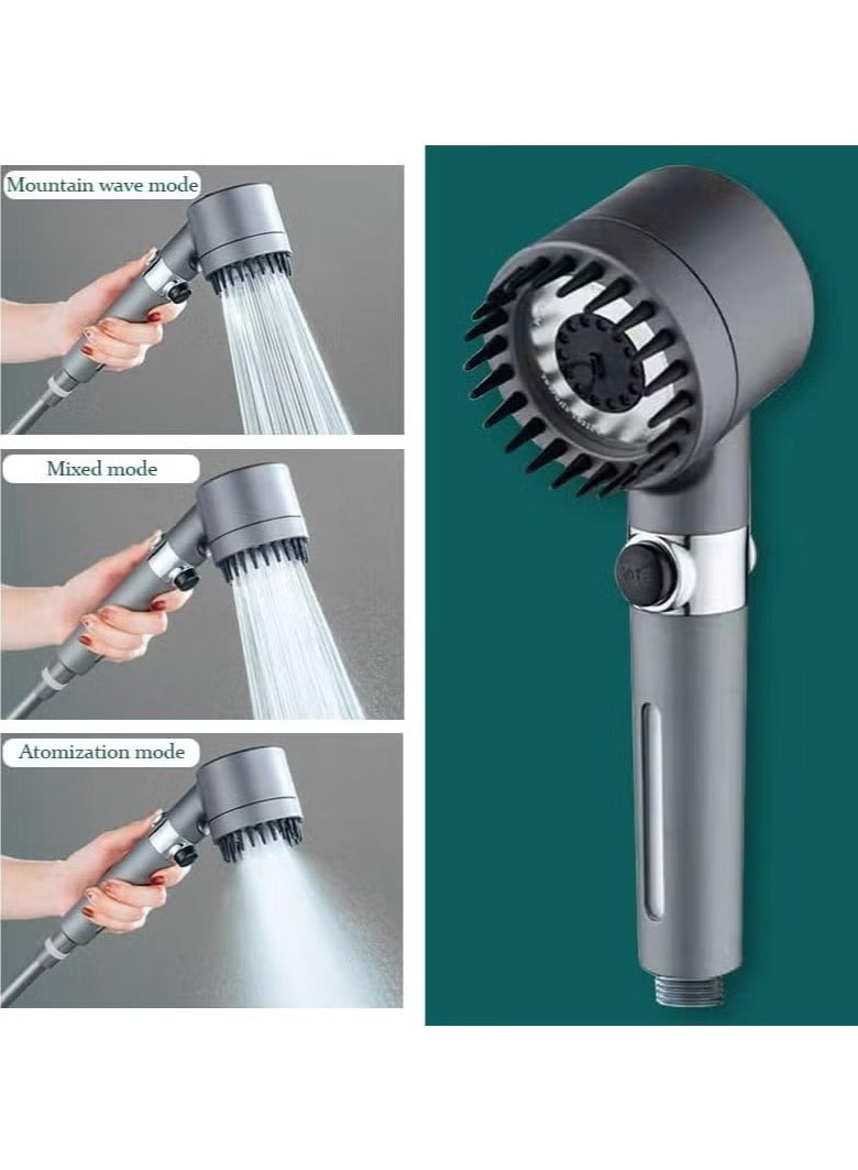 فيسوس رأس دش تدليك فاخر عالي الضغط مع فلتر - 3 وسائل للرش، وظيفة تدليك الرأس، تصميم موفر - ABS متين مطلي بالكروم - تجربة جديد في المنزل - ( رمادي) - Image 4