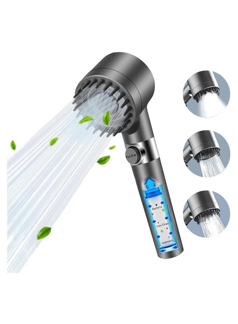 فيسوس رأس دش تدليك فاخر عالي الضغط مع فلتر - 3 وسائل للرش، وظيفة تدليك الرأس، تصميم موفر - ABS متين مطلي بالكروم - تجربة جديد في المنزل - ( رمادي) - Image 1