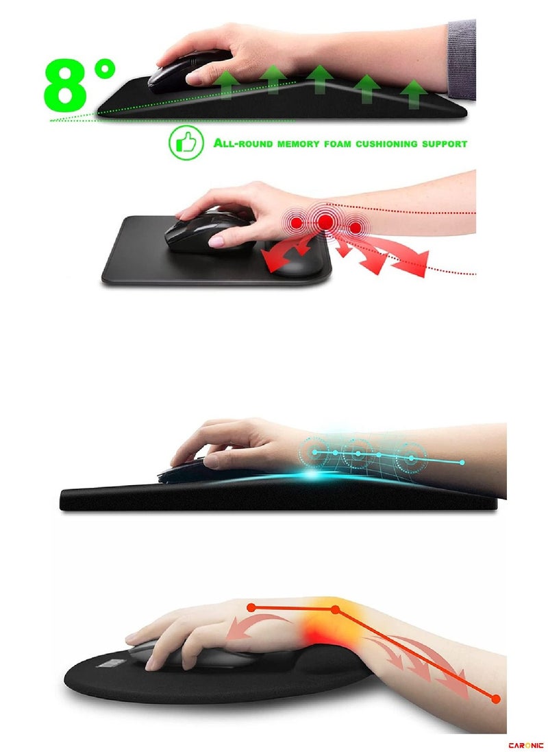 Mouse Pad Wrist Support Ergonomic Pain Relief Keyboard  Rest Comfortable Memory Foam  With Non-Slip PU Base Mouse Pads For Desk Computer Keyboard Home Office Black