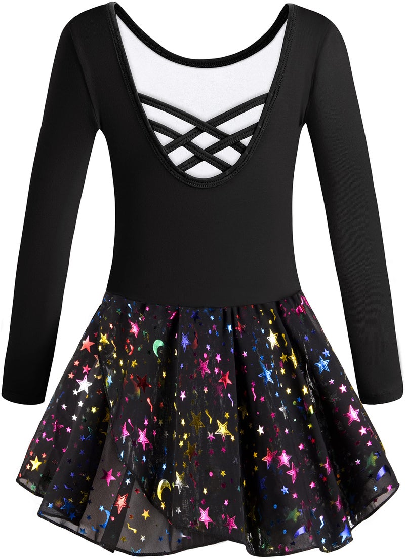 DANSHOW Ballet Leotards for Girls Dance Skirted Leotard Kids Ballet Tutu Dress Toddler Shiny Long Sleeve Dancewear(40421-06Q-M) - Image 3