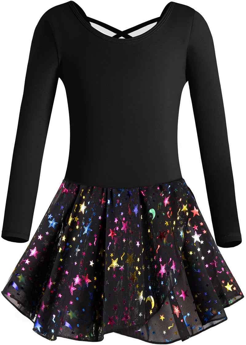 DANSHOW Ballet Leotards for Girls Dance Skirted Leotard Kids Ballet Tutu Dress Toddler Shiny Long Sleeve Dancewear(40421-06Q-M) - Image 2