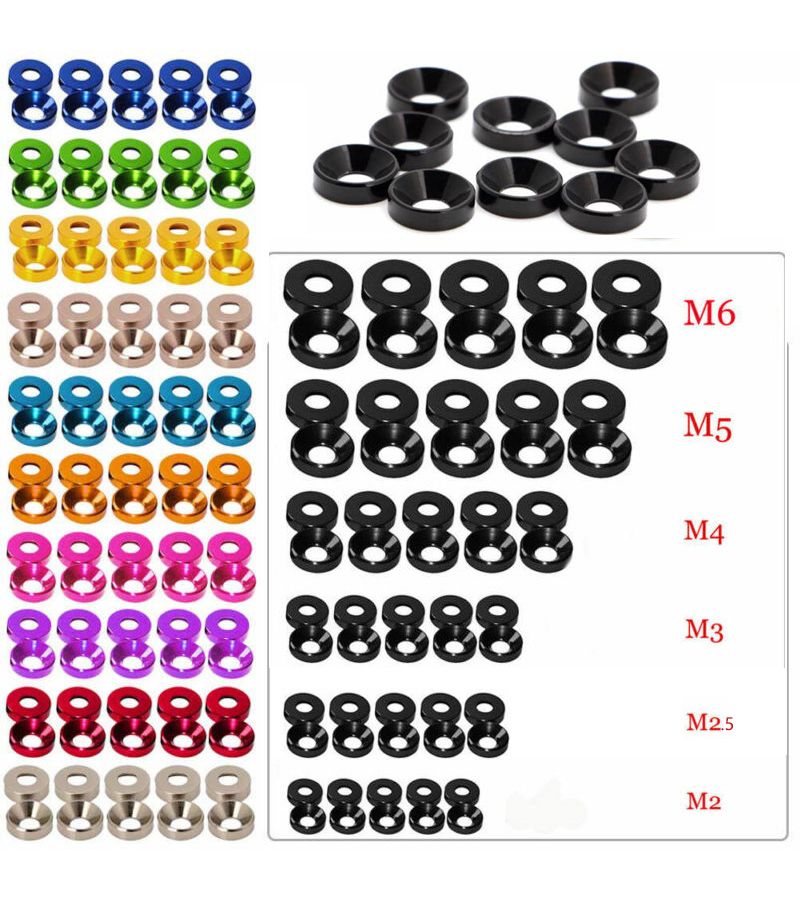 Pack Of 10 Gray Anodized Washers For Countersunk Head Bolts Size M2 - Image 1