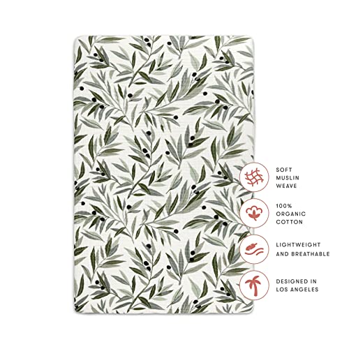 Babyletto 100% Organic Cotton Mini Crib Sheet, GOTS-Certified, Fitted 360°, Ultra-Soft and Breathable Muslin - Olive Branches - Image 4