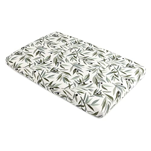 Babyletto 100% Organic Cotton Mini Crib Sheet, GOTS-Certified, Fitted 360°, Ultra-Soft and Breathable Muslin - Olive Branches - Image 3