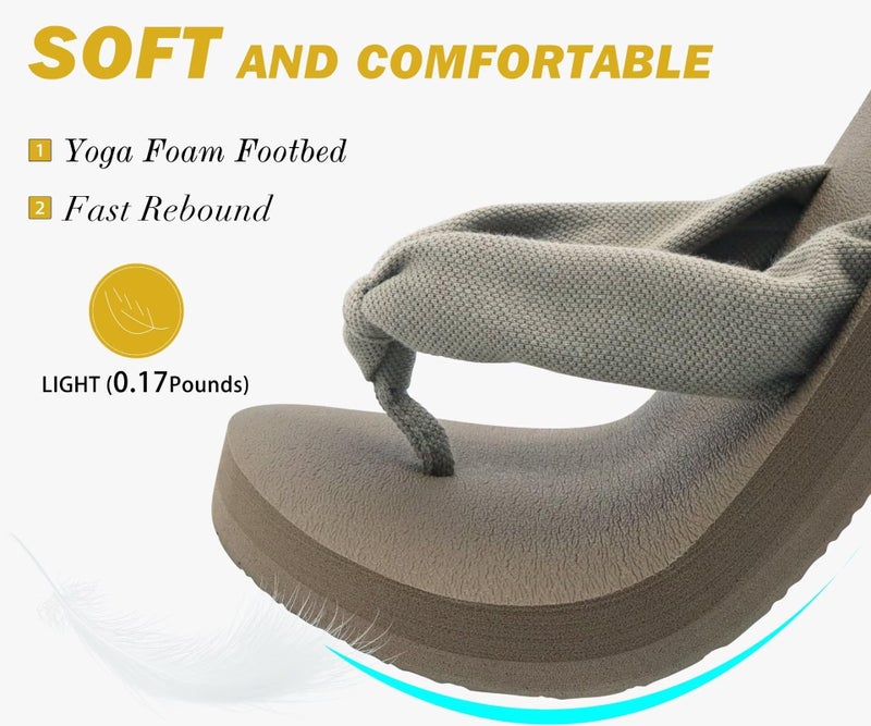 KuaiLu Flip Flops Women Arch Support Yoga Mat Comfortable Summer Beach Walking Thong Cushion Sandals Slip on Outfits Travel Essentials Orthotic Slides Indoor Outdoor Slippers Shoes Camel Taupe Size 10 - Image 3