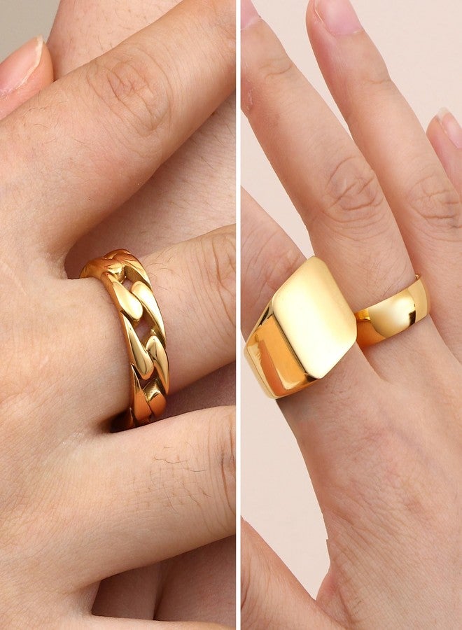 Sanfenly 5 PCS 14K Gold Rings for Men Mens Gold Ring Mens Stainless Steel Rings Square Signet Rings Pinky Thumb Ring Chunky Thick Band Cuban Link Chain Ring Cool Finger Ring Wedding Band Ring for Men Size 10 - Image 3