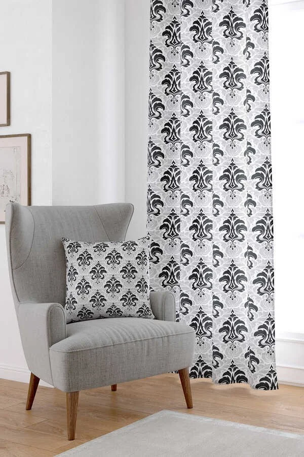 كانغو هوم Gray Damask Patterned Digital Printed Curtain CGH344-PR