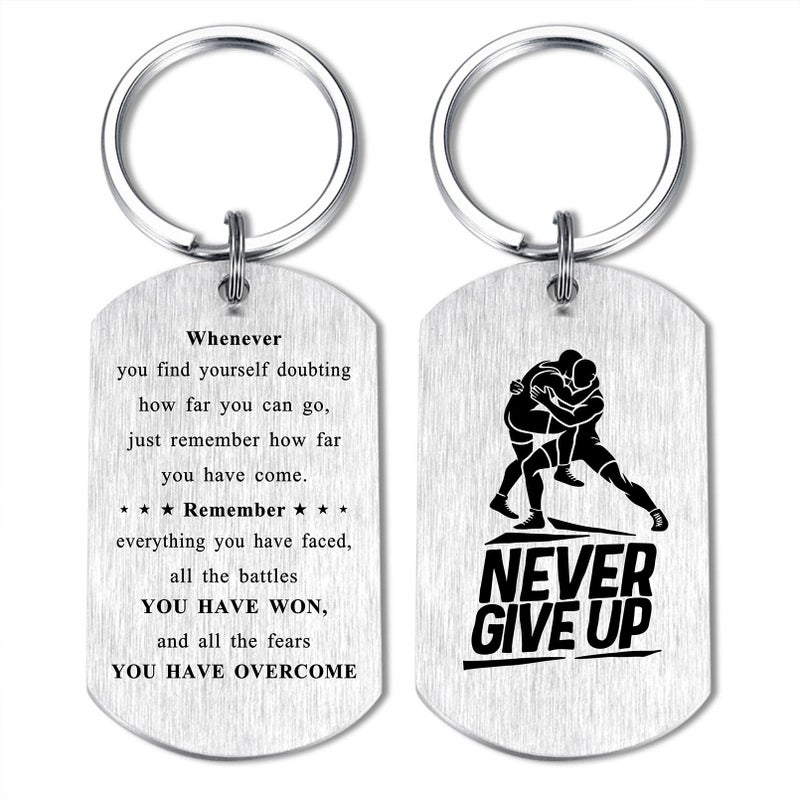 Alotozo Wrestling Gifts for Teen Boys - Never Give Up Wrestler Keychain - Wrestler Gifts for Teenage Boys, Athletes, Sons, Grandsons - Image 1