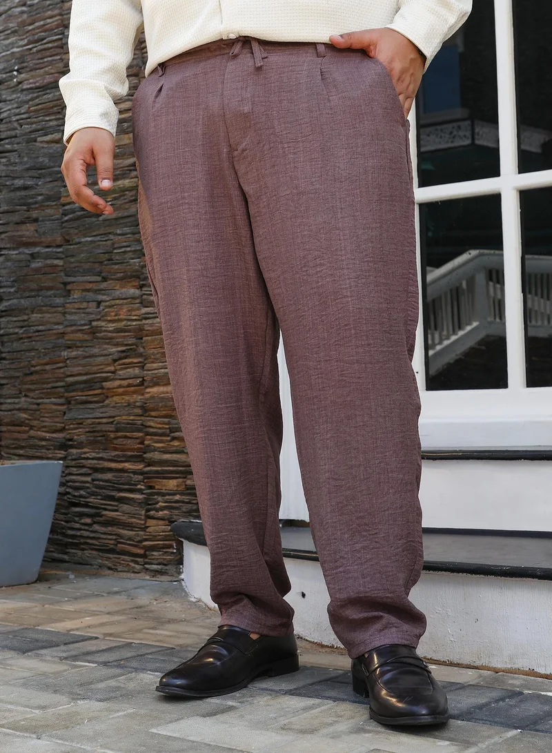 Instafab Plus Men's Coin Grey Straight Linen-Blend Trousers For Casual Wear | Mid-Rise | Straight Fit | Button Closure | Plus Size Trousers Crafted With Comfort Fit For Everyday Wear